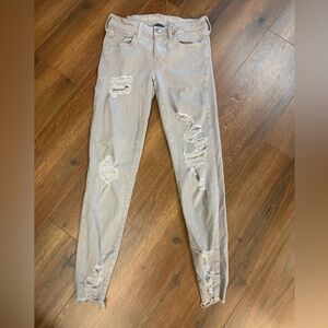American Eagle Outfitters Light Tan Distressed Skinny Jeans